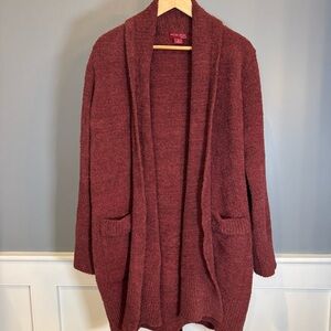 Barefoot Dreams Women CozyChic Cali Cardigan Size M Maroon Long Open Front